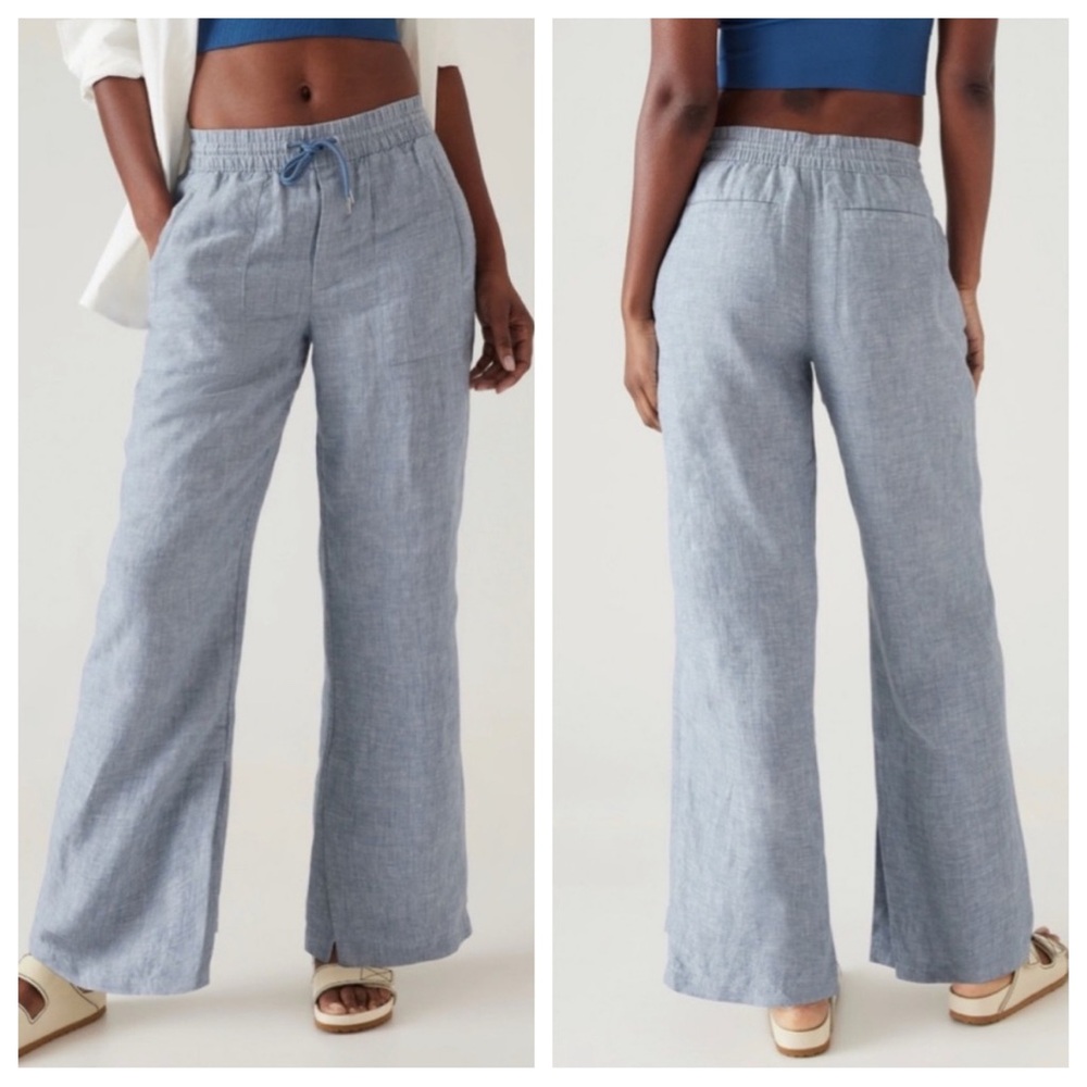 Athleta Light Blue Wide Leg Linen-Blend Pants